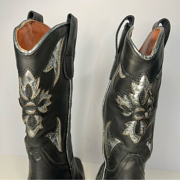 Free People Sparks Fly Cowboy Boots Black and Silver Pull‎ On Leather 6.5 NIB - Picture 8 of 16